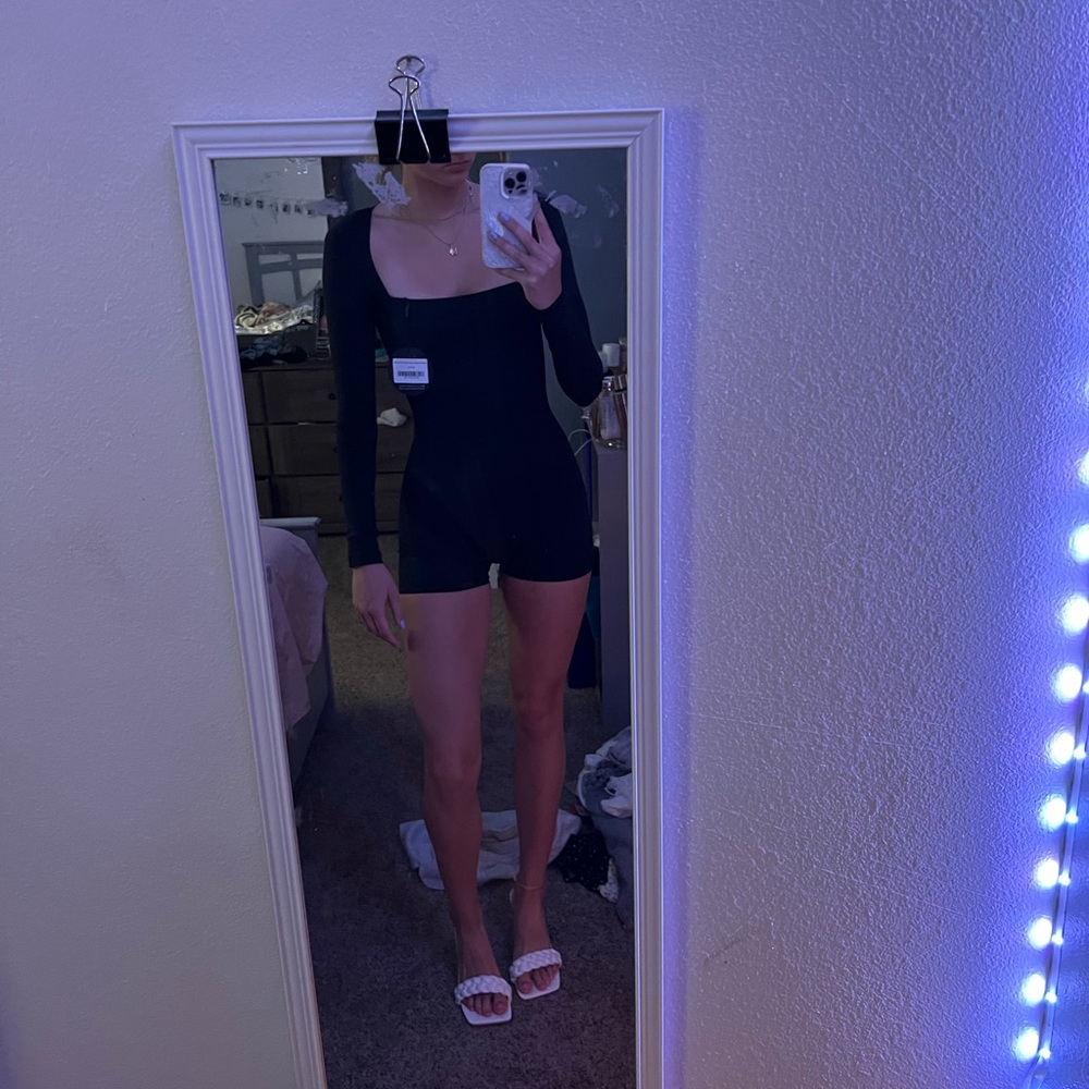 Black white fox romper body suit